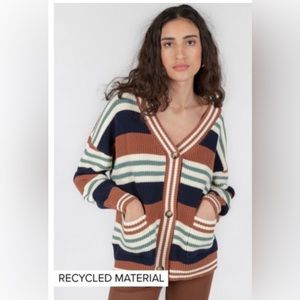 Brown, green, blue and white stripped cardigan